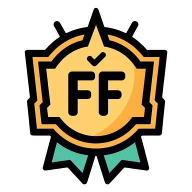 Gaming achievement badge with FF and a verification checkmark, gaming medal style, esports badge sticker