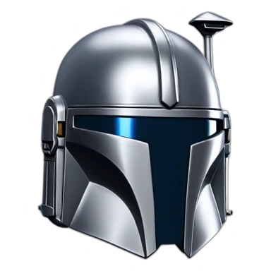shiny silver mandalorian helmet with blue accents sticker