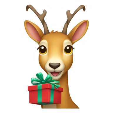 happy chamois holding gift sticker