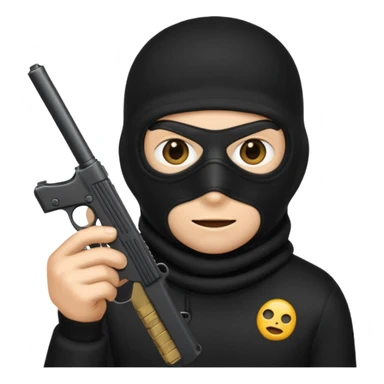 Un emoji con una balaclava negra con una pistola peine largo swicht sticker