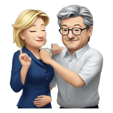 Jean luc Mélanchon qui fait un calin a Marine le pen sticker