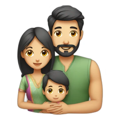 A family with Indian dad with beard and Chinese wife and 1 small baby sticker
