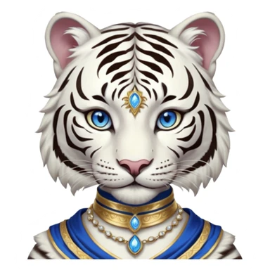 ESO Female white tiger khajiit leader of the umbral rose, blue eyes, blue 'third eye' gem, something symbolizing leadership ruling sticker