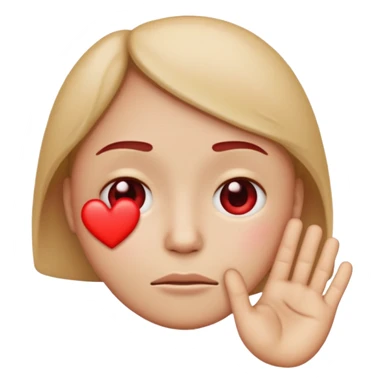 A red emoji that is sad and has a hand making a heart sticker