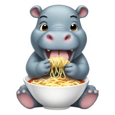 Baby hippo eating ramen sticker