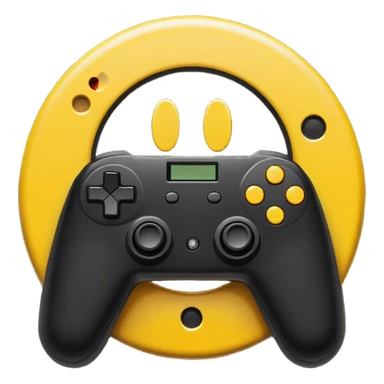 pixelated smiley face inscribed in letter O holding gamepad, retro style, black hole accretion disk shaped interference, minimalism sticker
