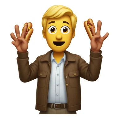 Confused man with his hands in the air holding hotdogs sticker