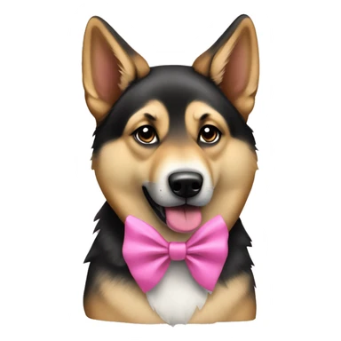 German Shepard husky dog with a pink bow sticker