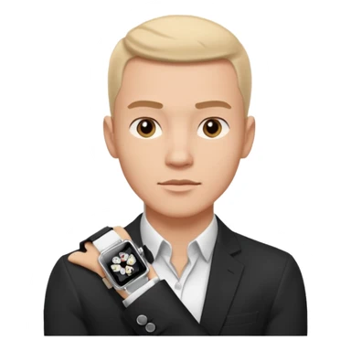 man wearing a black strap watch portrait, head and shoulders only, square jawline, strong facial structure, confident expression, black strap wristwatch visible, 3D cartoon, mobile game icon style, clean background, no text, no watermark
 sticker