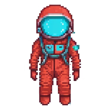 a man in a red spacesuit with a cyan visor, pixel art, standing pose sticker
