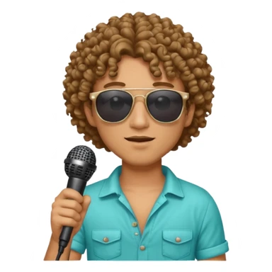 curly haired man with summer clothes and sun glasses holding microphone sticker
