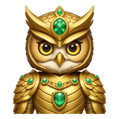 owl warrior wearing golden armor embedded with emerald jewels sticker