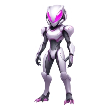 White Anthro-Lizard-Alien-Genesect-Mewtwo-Fakémon, with pink eyes, with a futuristic visor-helmet, wearing a techwear-suit, Full Body sticker