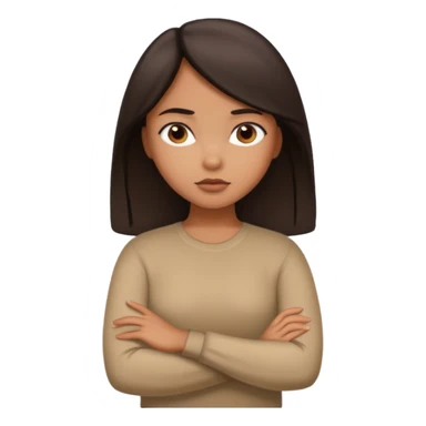 Tan girl dark hair crossing her arms with slight pout sticker