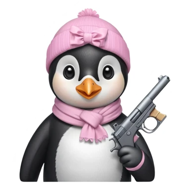 cute penguin wearing light pink bow scarf and holding light pink gun  sticker