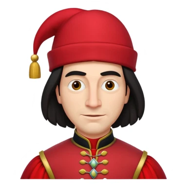 lord farquad avec un chapeau rouge plat sur le dessus, il a un vêtement rouge avec des manches bouffantes sticker