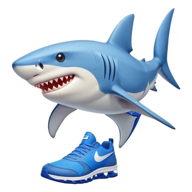 Shark emoji with two legs and blue nike shoes on his teet sticker