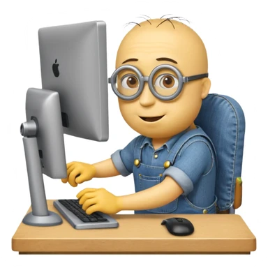 minion with desktop computer works deeply sticker