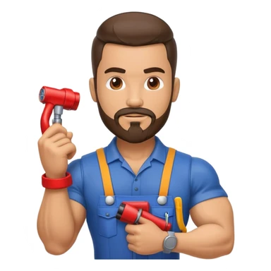 Hispanic HVAC technician with goatee beard as an action figure logo sticker