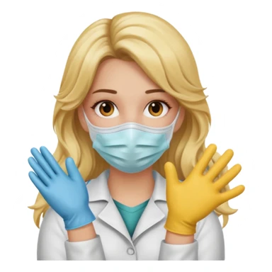 enfermera rubia con pelo largo, con mascarilla y guantes que aperezcan las dos manos sticker