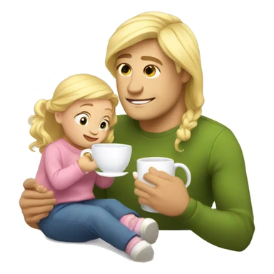 blonde dad drinks tea with his babydaughter sticker