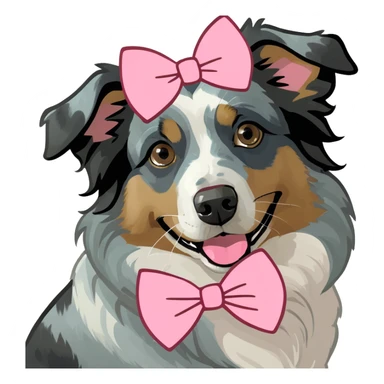 Australian Shepherd blue Merle, dog wearing a pink bow sticker