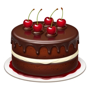 Chocolate cake with white buttercream frosting and cherry sauce sticker