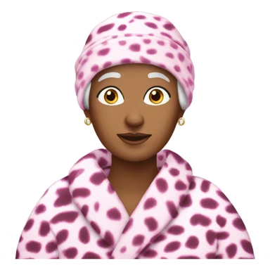 White Grandma with beanie with a robe on with pink cheetah print ￼ sticker