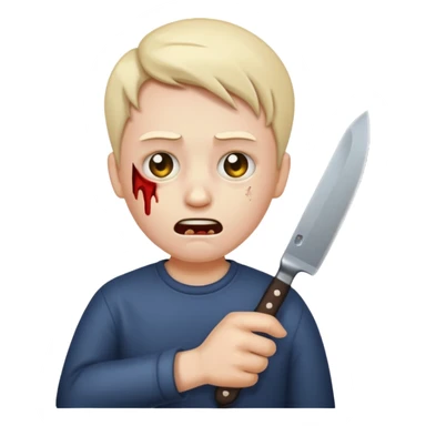 Insane scared injured person with a knife in the classic emoji style  sticker