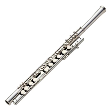 Cinematic Realistic Flute, polished silver metal with precise keywork, soft reflections of warm light dancing along its length, a musician’s delicate fingers pressing the keys, glowing with a sleek and elegant charm. sticker
