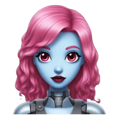 Robot young woman with this style : gothic Pin-Up pink eyes red mouth blue and long hair sticker