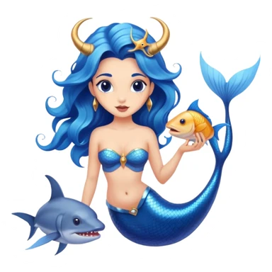 A blue mermaid  feminine Baphomet  with fish or sharks sticker
