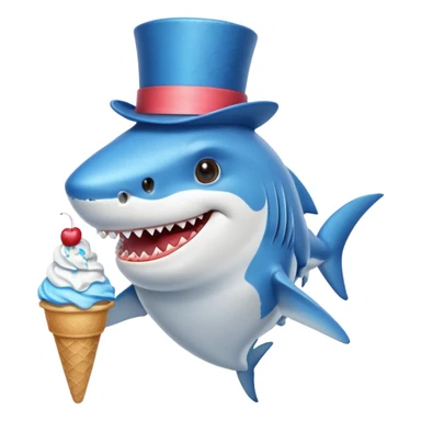 Shark with a top hat and a mustache eating ice cream  sticker