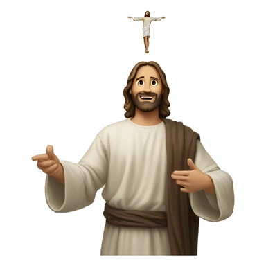 man with his fingers pointing towards the sky and with jesus above him sticker