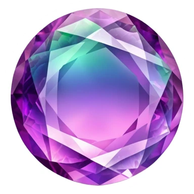 round cut fluorite gemstone with pink and purple hues, holographic rainbow shine, classic faceted style sticker
