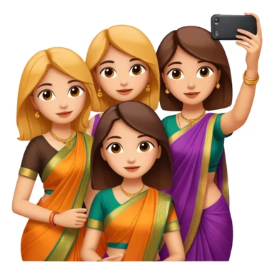 Three girls taking selfie in saree sticker