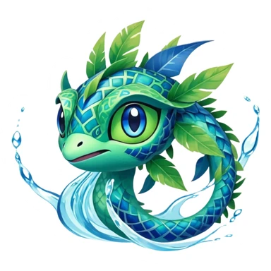Elemental grass-type-water-type magical colorful exotic animesque Pokémon-Fakémon-animal-creature sticker