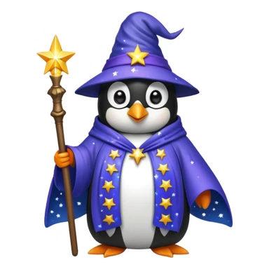 penguin wizard with a starry robe and glowing eyes sticker