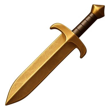 Make the bronze greatsword more shiny and metallic with visible scratches, keeping the worn look, in the style of emoji (apple style emojis). sticker