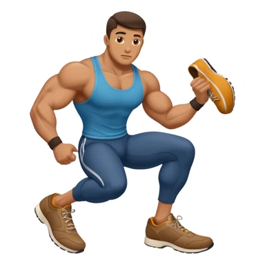 A muscular man stealing a shoe sticker