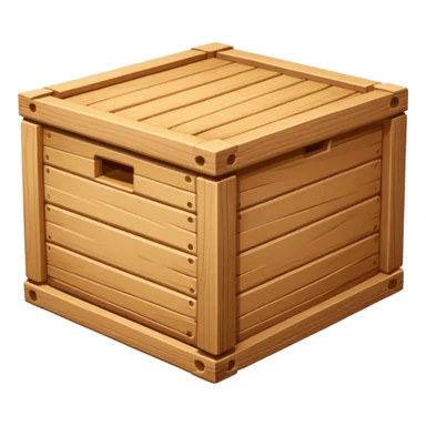 wooden box emoji, log resting diagonally inside an open crate, detailed wood grain, bright and clean, apple emoji style sticker