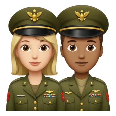 one emoji (female) wearing Army combat uniform and a second emoji (male) wearing the army green service uniform sticker