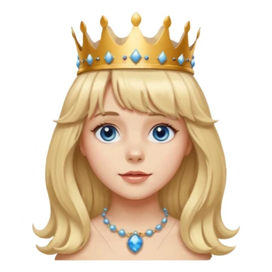 simple Blonde girl with bangs, long seductive hair and blue eyes, and a simple crown. giving cockerspaniel energy head only sticker