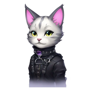 Gorgeous sparkly epic magical gradient gothic dark techwear anime style anthro cat with blushing face aesthetic and pretty edgy black with collar and harness trending style sticker