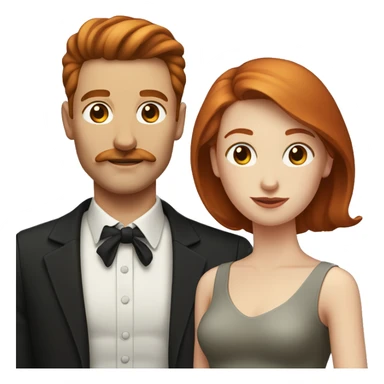 Pale Redhead woman with a man with slicked back brown haired with a moustache sticker