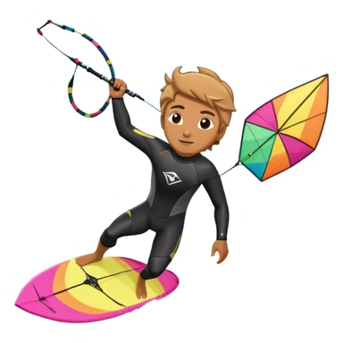 A professional kite surfer riding the waves, holding the kite in front of them as the wind fills the sail, propelling them across the water. The backdrop features a stunning landscape with a vibrant sky, crashing waves, and a sense of motion and adventure. sticker