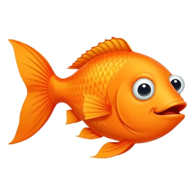 ridiculously derpy bright orange fish with wonky eye and goofy smile with drool, super friendly but extremely stupid looking, perfect flat side profile facing right, exactly 90 degrees, one eye visible sticker