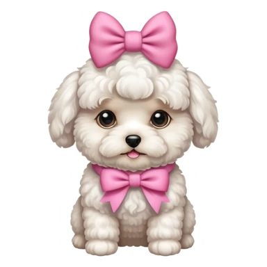 A white maltipoo with a pink Bow  sticker