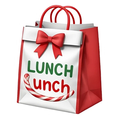christmas paper lunch bag with the word lunch on it and a bow and candycanes sticker