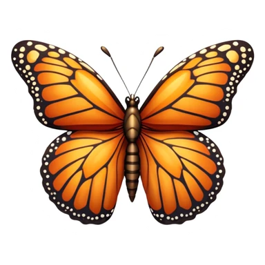 Cinematic Realistic Cute monarch Butterfly Portrait Emoji, Head tilted playfully and inquisitively, featuring vibrantly patterned ruby wings with intricate detailing and a charming, petite body with round, sparkling eyes full of warm curiosity, rendered with lifelike precision and natural highlights, high shine, affectionate and spirited, styled with a touch of whimsical garden delight, soft glowing outline, capturing the essence of a mischievous yet lovable monarch butterfly that seems poised to flutter playfully into your arms! sticker